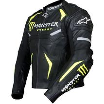 Men&#39;s Monster Energy Motorbike Racing Leather Jacket Motogp Motorcycle Jacket - £110.15 GBP