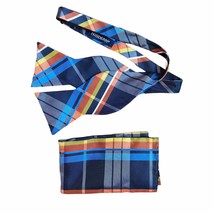 Hisdern Multi-Colored Plaid Silk Bow Tie and pocket square - £18.14 GBP