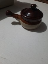 Vintage French Onion Soup Crock Stoneware Bowl With Lid and Handle - brown beige - £6.30 GBP