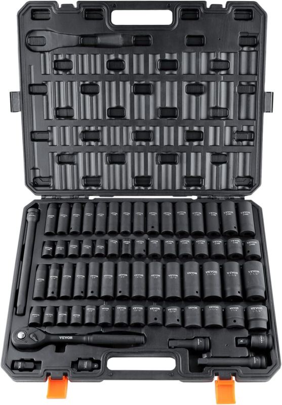 1/2" Drive Impact Socket Set, 65 Piece SAE 3/8" to 1-1/4" and Metric 10-24Mm, 6  - £120.16 GBP