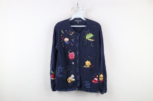 Vtg 90s Streetwear Womens Medium Faded Teach Calendar Months Cardigan Sw... - $74.20