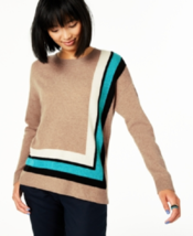 NEW CHARTERS CLUB BEIGE BLUE COLOR BLOCK  %100 CASHMERE SWEATER  SIZE L ... - £74.50 GBP