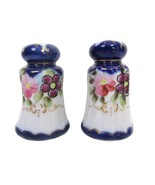Antique Salt &amp; Pepper Shakers Nippon Cobalt Blue Hand Painted Pink Flora... - £7.88 GBP