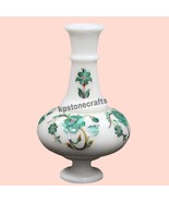 7&quot; Height Handcrafted White Marble Vase | Inlaid with Malachite &amp; Semipr... - $608.06