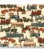 Cotton Library of Rarities Antique Trains Engines Fabric Print by Yard D... - $20.99 CAD