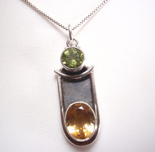 Faceted Peridot and Citrine Oxidized 925 Sterling Silver Necklace - £15.81 GBP