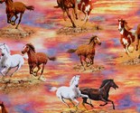 Cotton Wild Horses Equestrian Southwestern Fabric Print by the Yard D466.54 - £11.77 GBP