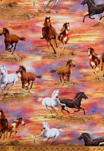 Cotton Wild Horses Equestrian Southwestern Fabric Print by the Yard D466.54 - £11.76 GBP