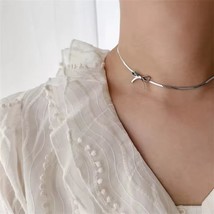 Minimalist Silver Bow Choker Necklace – Adjustable 13&quot; + 2.4&quot; | Lightwei... - $15.00