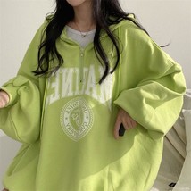  Zipper Printing Oversized hoodie Long sleeve Loose Harajuku Fashion  Street Swe - £78.73 GBP