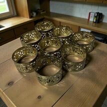 Vintage Gold Tone Filigree Napkin Rings Set of 8 Ornate Floral Cutout - $34.20