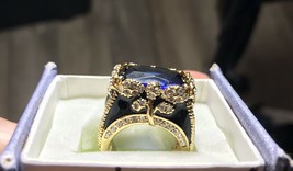 Fashion RING Purple &amp; Diamond Gemstones Setting gold Black Size 6 - £38.61 GBP