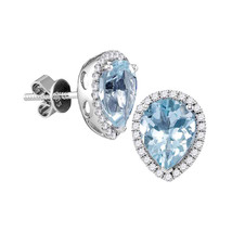 14kt White Gold Womens Pear Aquamarine Diamond Stud Earrings 1-1/2 Cttw - £1,098.33 GBP