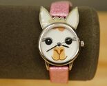 Vintage Costume Jewelry Quartz Watch Accutime Llama Dial Pink Sparkle Band - $19.79