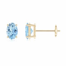 ANGARA Prong-Set Solitaire Oval Aquamarine Stud Earrings in 14K Yellow Gold - $416.59