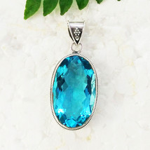 925 Sterling Silver Blue Topaz Necklace Handmade Gemstone Jewelry Gift For Women - £45.80 GBP