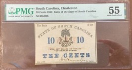 1863- 10 Cent- State Of South Carolina, Charleston- AU55- PMG - £99.91 GBP