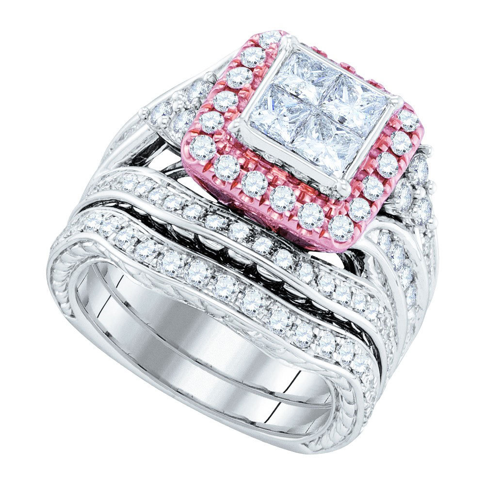 Primary image for 14k White Gold Princess Diamond Bridal Wedding Engagement Ring Set 2-7/8 Ctw