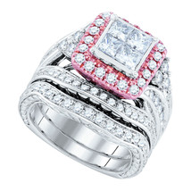 14k White Gold Princess Diamond Bridal Wedding Engagement Ring Set 2-7/8 Ctw - $4,799.00