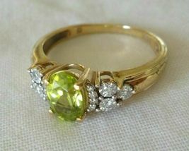 10k Yellow Gold Over Solitaire Peridot &amp; Diamond Wedding Engagement Ring 2.50Ct - £70.38 GBP