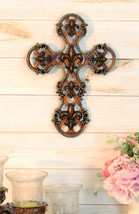 Rustic Southwestern Scroll Art Tuscan Fleur De Lis Emblems Wall Cross Crucifix - £24.76 GBP