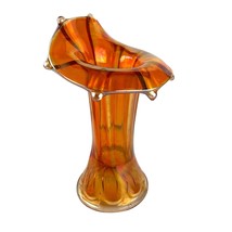 VTG Imperial Carnival Glass Vase Jack in the Pulpit Curled Rib Marigold 8.75&quot; - £23.89 GBP