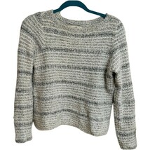 LOFT Gray White Chunky Knit Striped Sweater Crew Neck Mint Size S Lightw... - $23.28