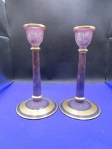 Bohemian Pair Of Candle Holders Pink Frosted Glass And Gold 7 1/2&quot; - £97.78 GBP