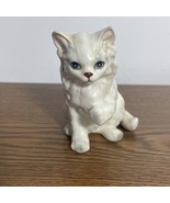 Vintage Lefton Cat #1513 Persian White Cat Blue Green Eyes Porcelain 3.5&quot; - $9.79