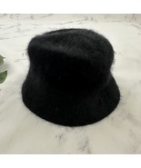 Vintage Unbranded Y2k Fuzzy Bucket Hat One Size Black Angora Blend Knit - $26.72