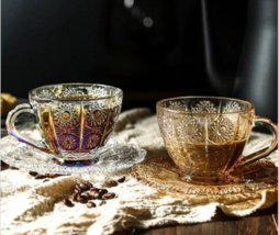 Vintage Sunflowers Glass Coffee Cup with Saucer/Tea Cup with Saucer/Coffee Mug - £10.30 GBP