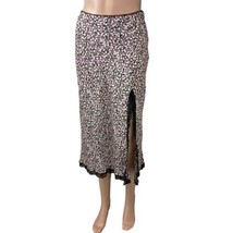 Ditsy Floral Slip Skirt Sz 4 S Lingerie Look Silky Lace Trim High Slit Cottage - £19.54 GBP