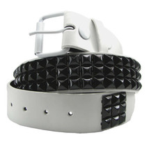 Punk Rock Three Row White Pyramid Metal Studs Mens Leather Belt white SIZES S XL - £15.09 GBP
