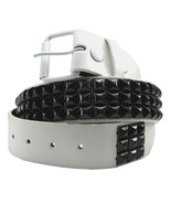 Punk Rock Three Row White Pyramid Metal Studs Mens Leather Belt white SI... - £14.92 GBP