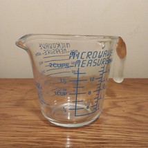 Vintage 2 Cup/1 Pint Pyrex #516 Microwave Measure Cup Blue Lettering Open Handle - £12.61 GBP