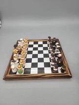 Clay Ceramic Hand Crafted/painted Chess Set With Wood and Glass Board - £37.81 GBP