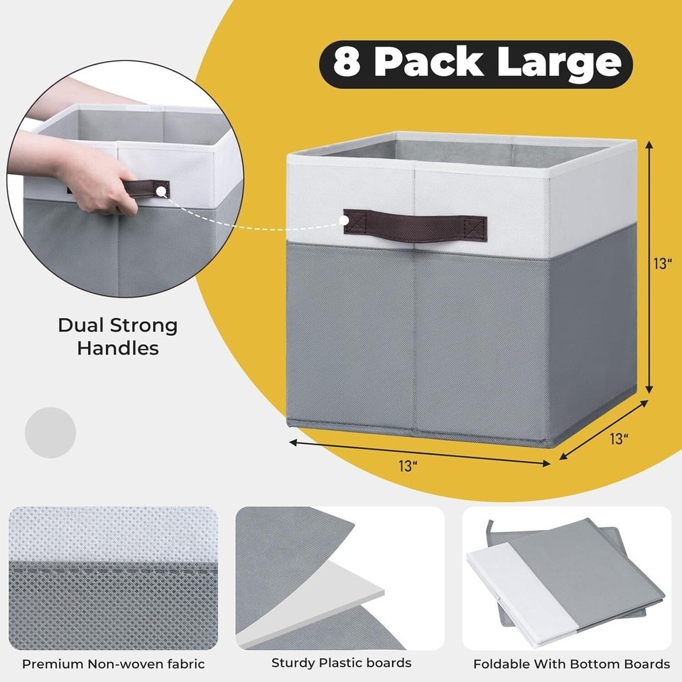 Stylish 8-Pack 13x13 Fabric Storage Bins with Handles for Home Décor & Storage Item image 6