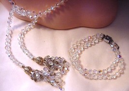 Vintage AB Aurora Borealis Clear Stones Wrap NEcklace Matching 2 Strand ... - $39.00