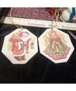 2 Vintage Avon Christmas Tree Two-Sided Scenes Fabric Ornaments - £7.60 GBP
