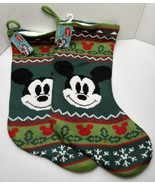 Disney Mickey Mouse 2 Christmas Stocking Red Green White Sweater Knit Fa... - $25.71