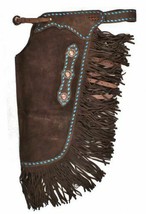 Western Saddle Horse Chinks / Chaps Brown Suede w/ Turquoise Buckstitch S  M  L  - £69.94 GBP