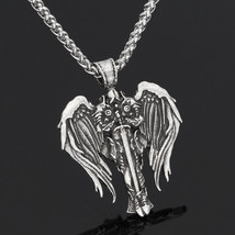 Men&#39;s Norse Viking Odin Sword Wings Pendant Protection Necklace Chain 24&quot; Gift - £10.27 GBP