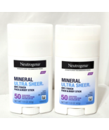 2 X Neutrogena Mineral Ultra Sheer Sunscreen Stick SPF 50  1.5oz  Dry-To... - $13.65
