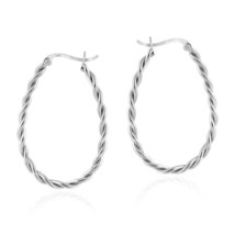 Dynamic Twisted Oval Hoops .925 Sterling Silver V-Lock Earrings - £14.40 GBP