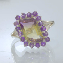 Ametrine Yellow Purple Amethyst Halo Handmade 925 Silver Ring size 8.5 Design 54 - £126.24 GBP