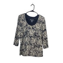 Sonoma Life Style Shirt Womens Medium Tunic 3/4 Sleeves Black White 100% Cotton - £13.53 GBP