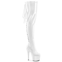 PLEASER ADORE-3063 Sexy 7&quot; Heel White Rear Lace Up Platform Thigh High Boots - £90.92 GBP