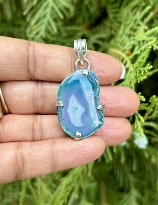 925 Sterling versilbert, flaschengrün druzy Geode Achatstein Anhänger, 5 - $12.19