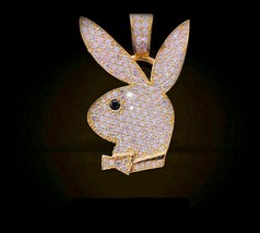 1Ct Round Cut Simulated Diamond Playboy Pendant Necklaces 14K Yellow Gol... - $111.66