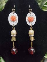 Women&#39;s Custom Multicolor Floral With Round Stone Drop Dangle Earrings Set - $20.00